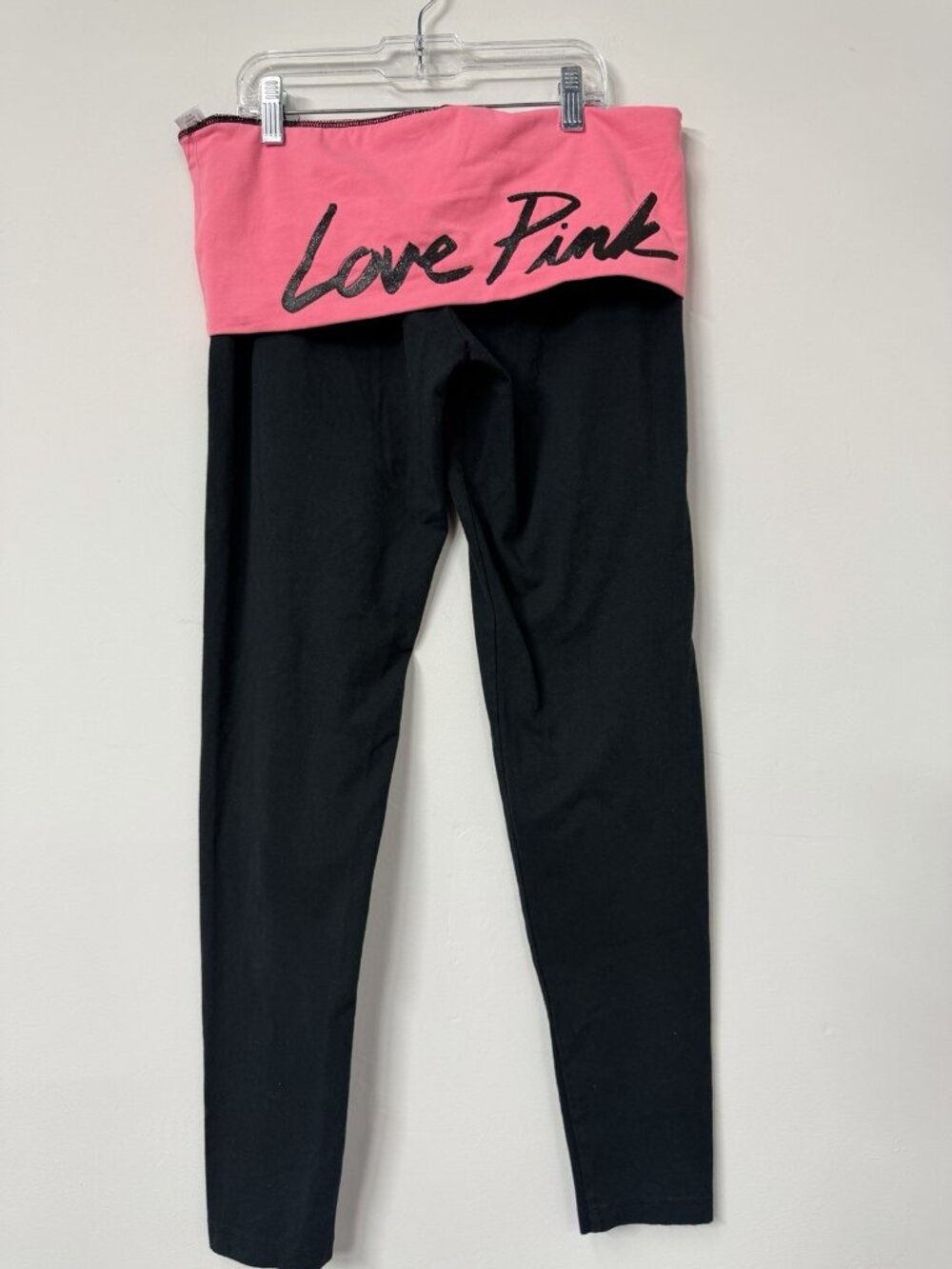 Vtg Y2K PINK Victorias Secret Glitter Women’s Med Fold Over Waist Capri Leggings